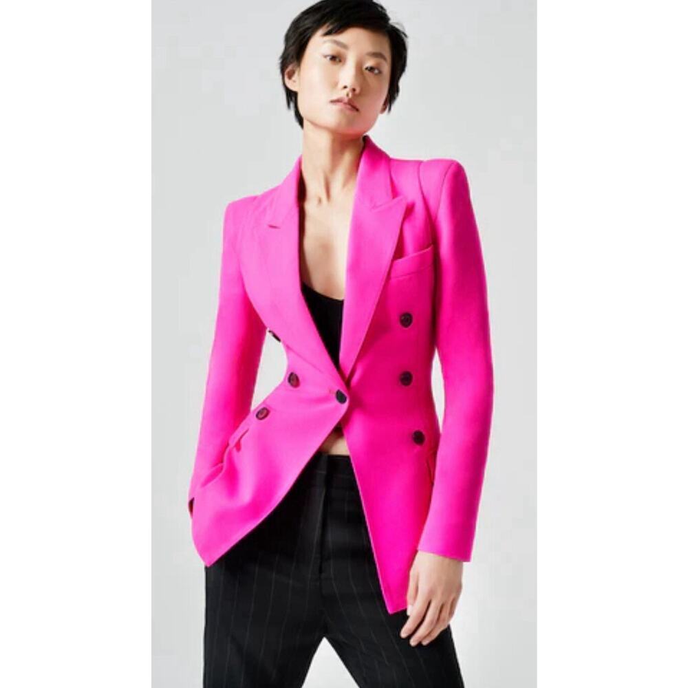 Smythe Pink Not a DB Double Breasted Blazer Jacket Pagoda 10 Hot Pink $795 NWT - Picture 2 of 8